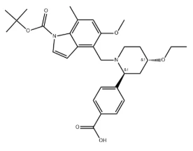 CAS:2803364-77-2 4-((2S,4S)-4-etoksi-1-((tert-butoksikarbonil-5-metoksi-7-metil-1H-indol-4-il)metil)piperidin-2-il)asam benzoika